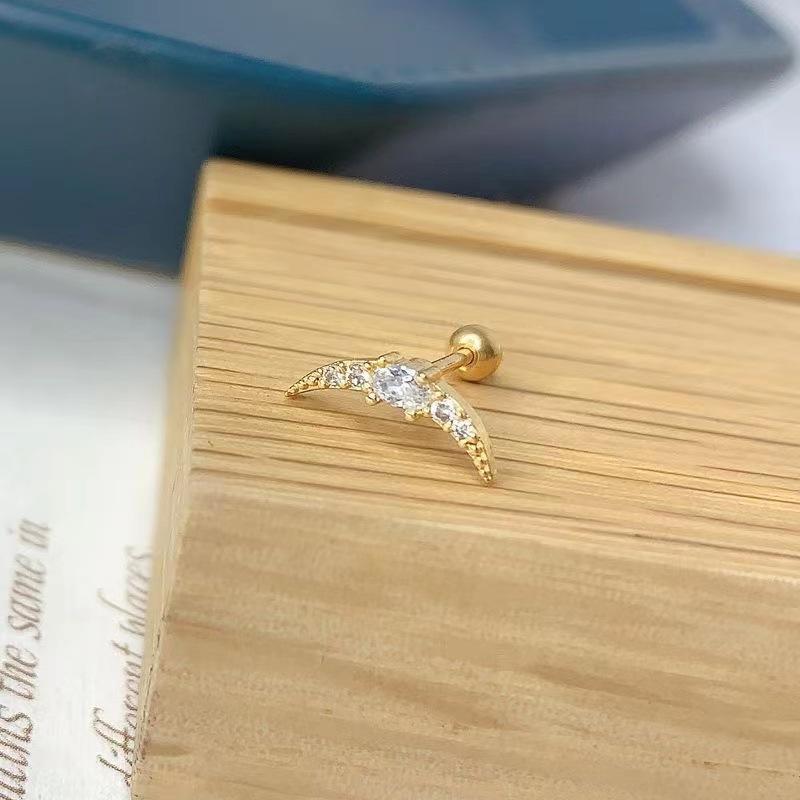 

Curved moon earrings, crescent ear bone nails, niche design, diamond-encrusted screws, buckle ear bone nails