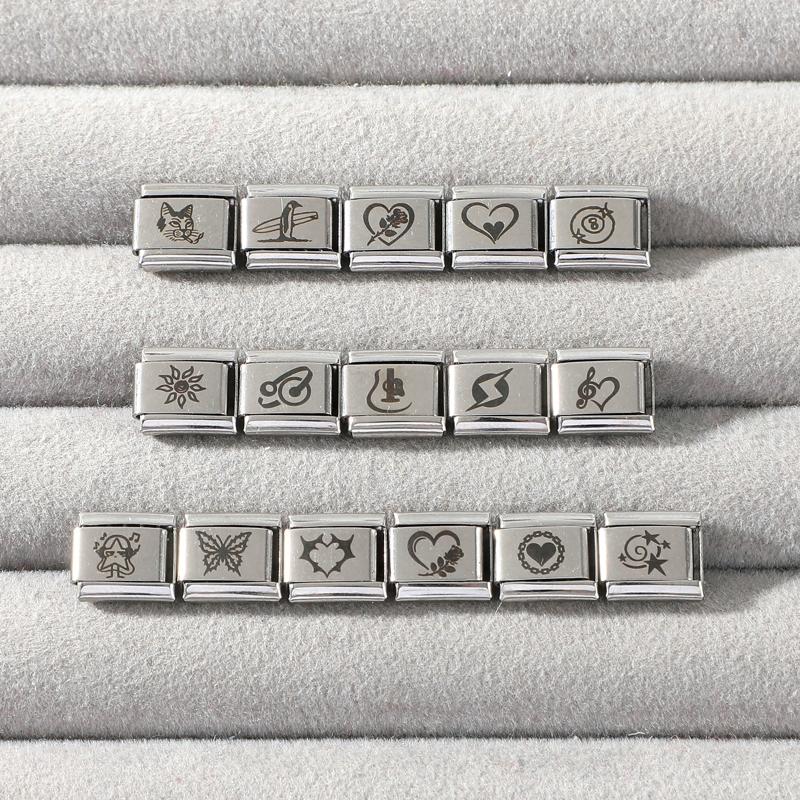 Laser Engraving Eyes Star Music Note Flowers Ball Sun Italian Charm Links Fit 9mm Bracelet Stainless Steel Women DIY Making Gift