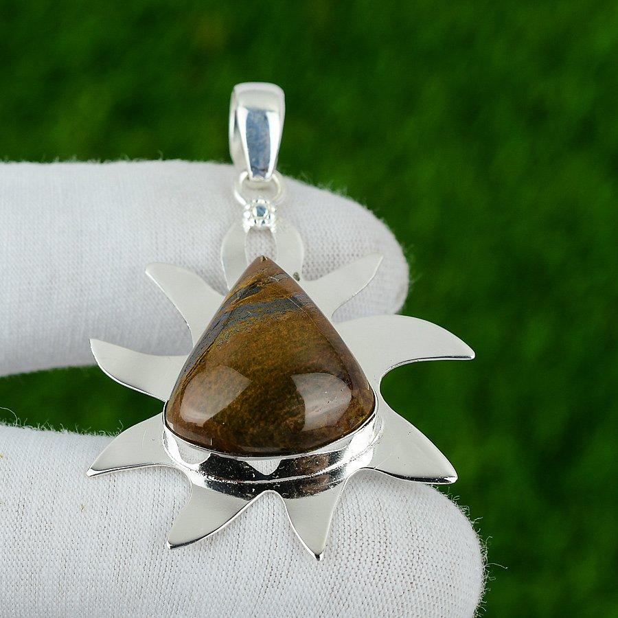 Sterling Silver Iron Tiger Eye Stone Bezel Wedding Daughter Engagement Pendant