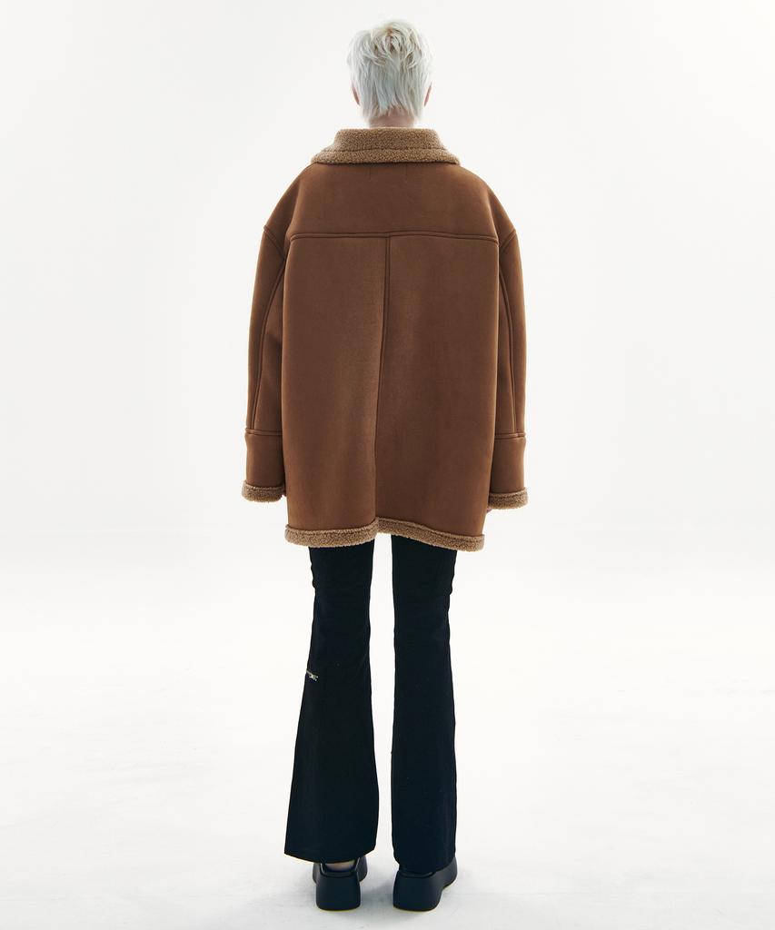 Place Studio Suede Oversized Flap Pocket Duffle Coat Jacket [Brown]