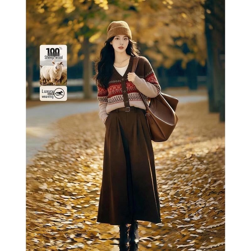 De Mana Women s 100% Merino Wool Nordic Retro Jacquard V-Neck Sweater L