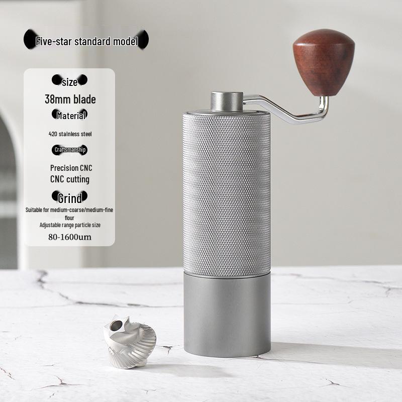 Portable Hand-cranked Coffee Grinder with 304 Stainless Steel and Wood Grain Finish