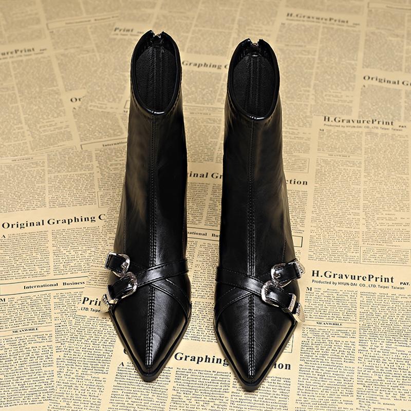 Autumn Winter Fashion Thick Heel Ankle Boots Women Fashion Metal Decoration Shoes Street Style Party Short Botas Mujer