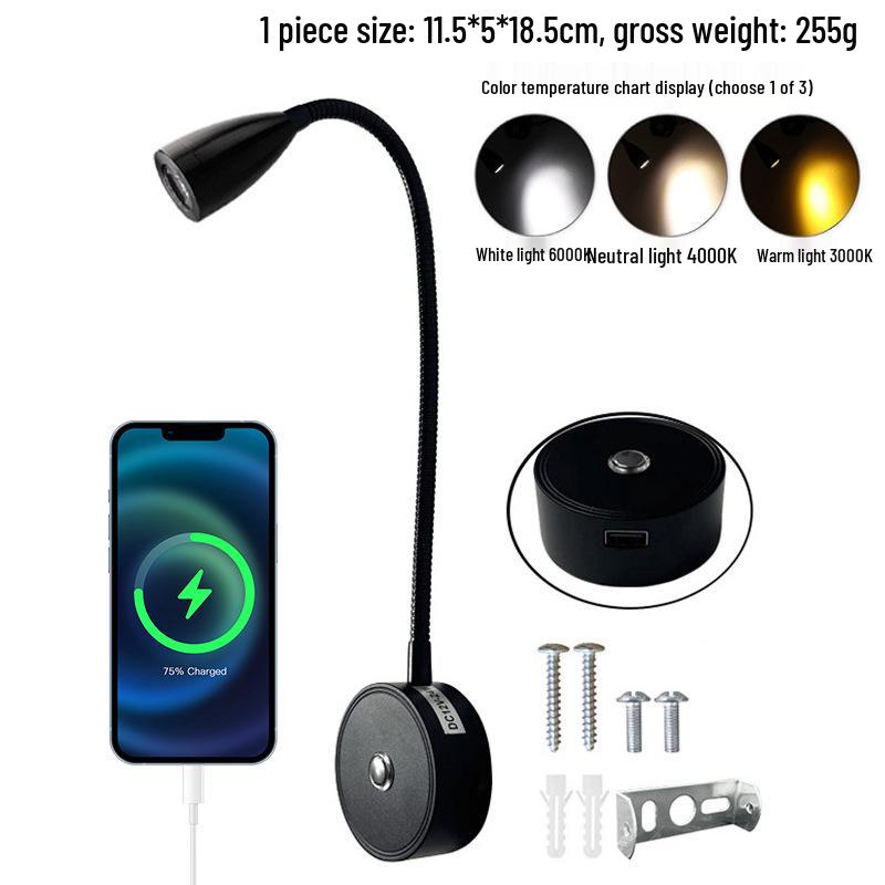 Luz LED de lectura de cuello de cisne para autocaravanas y barcos con regulación táctil