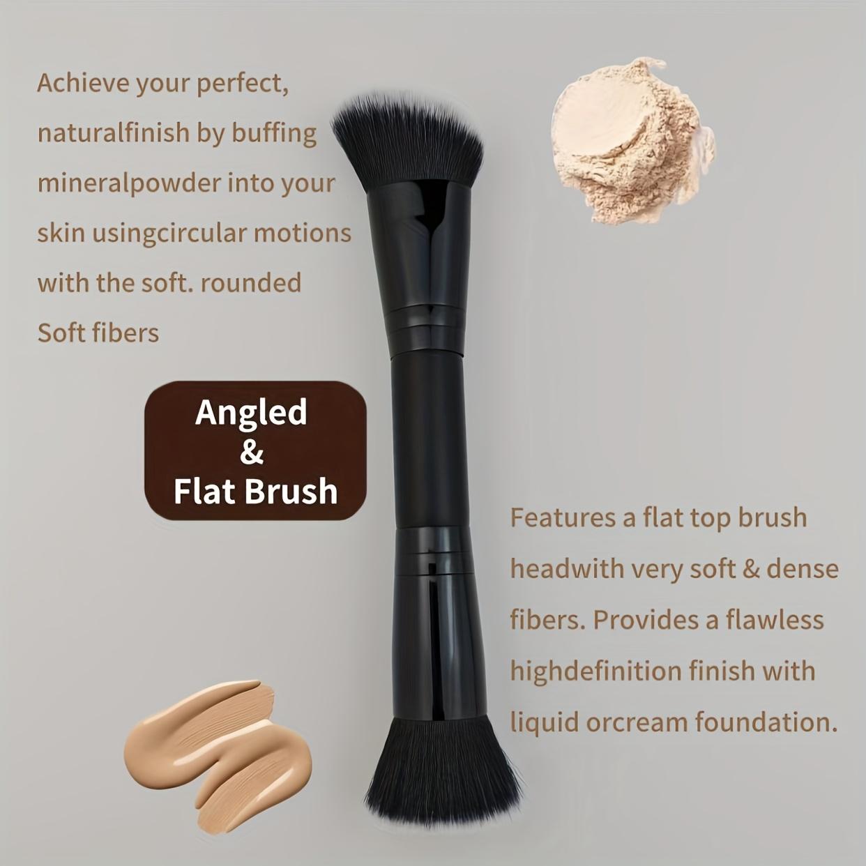 

Dual-Ended Foundation & Contour Brush - Nylon Bristles, Wooden Handle, Fragrance-Free for All Skin Types