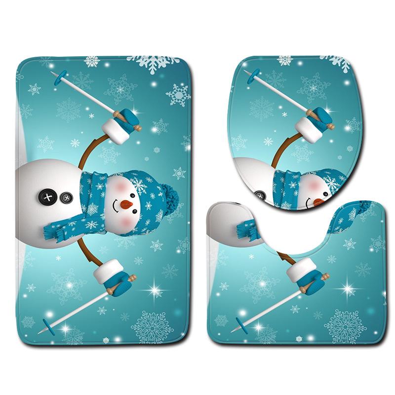 3D Schneemann Badezimmer Toilette Dreiteiliger Bodenmatten Türvorleger Badezimmerteppich