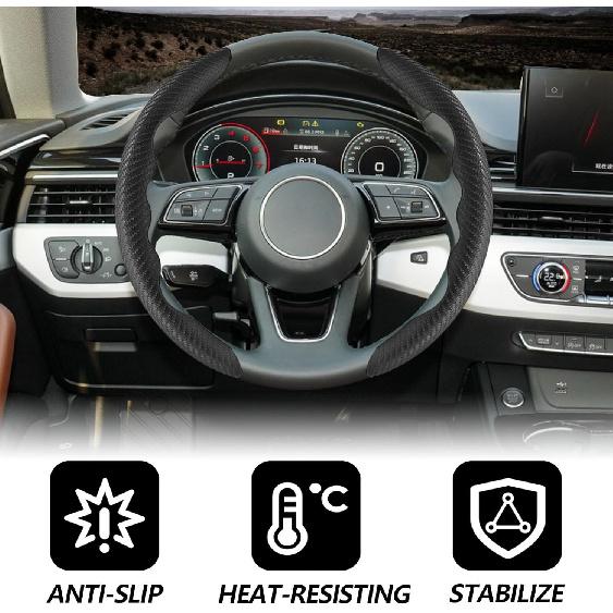 2Pcs Universal Fit Carbon Fiber Steering Wheel Cover, Anti-Skid Steering Wheel Cover/Segmented Steering Wheel Protector/Car Interior Accessories