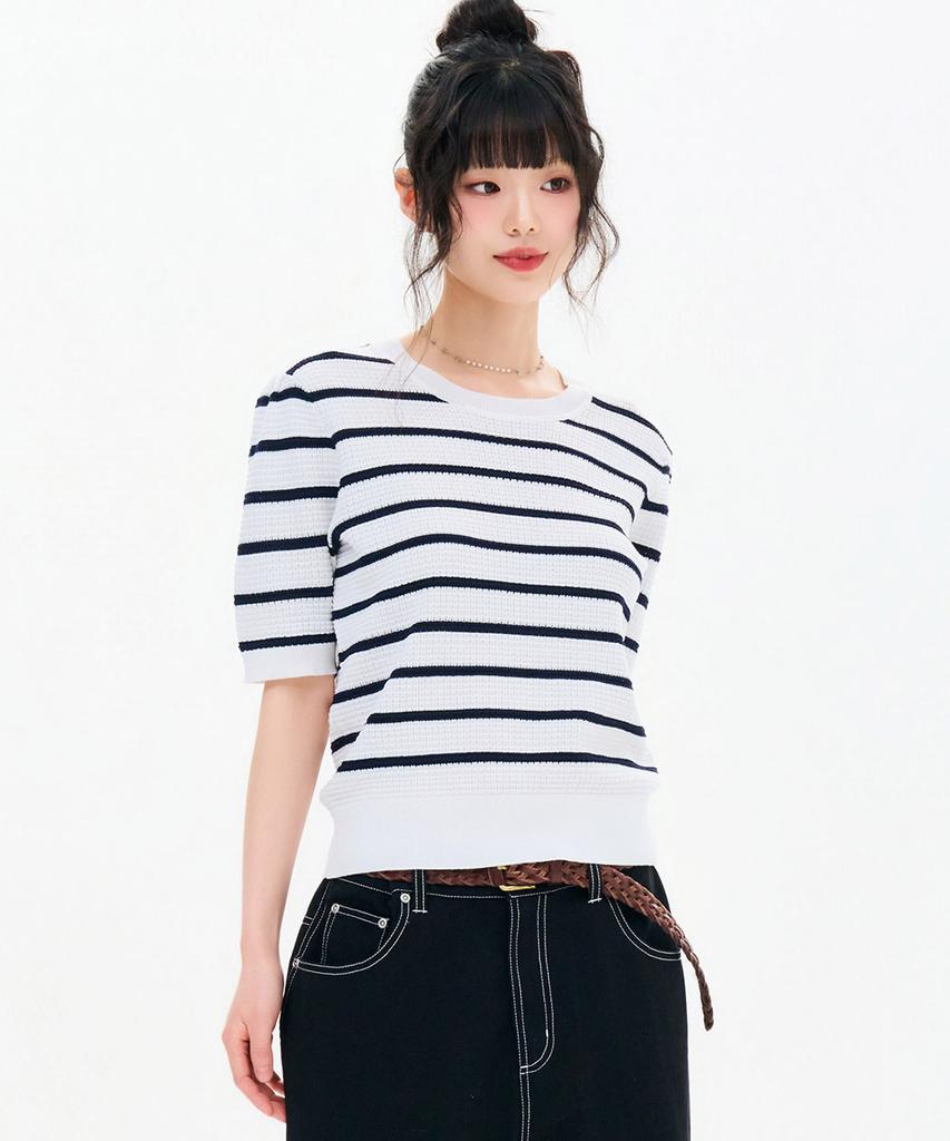 CHASECULT Women'S Striped Short Sleeve Summer Knit-Fbrg5673D01