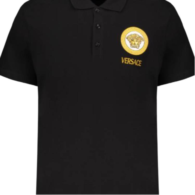 Versace Letter Button Short Sleeve Polo Shirt Men Tops Black 1011851-1A12074-2B130