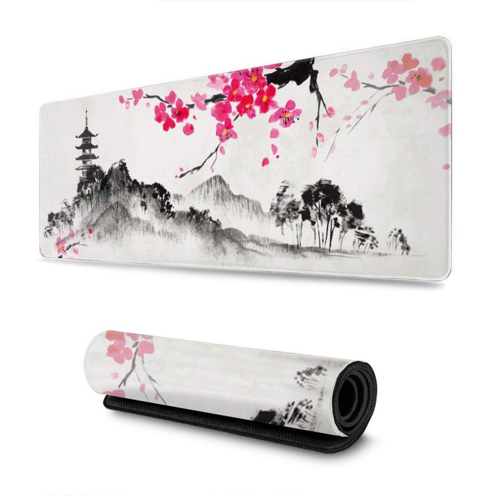 Tappetino Mouse da Gioco Bianco Fiore di Ciliegio Giapponese Xxl Esteso Grande Mouse Mat Tappetino da Scrivania Bordi Cuciti Mousepad Lungo Gomma Antiscivolo