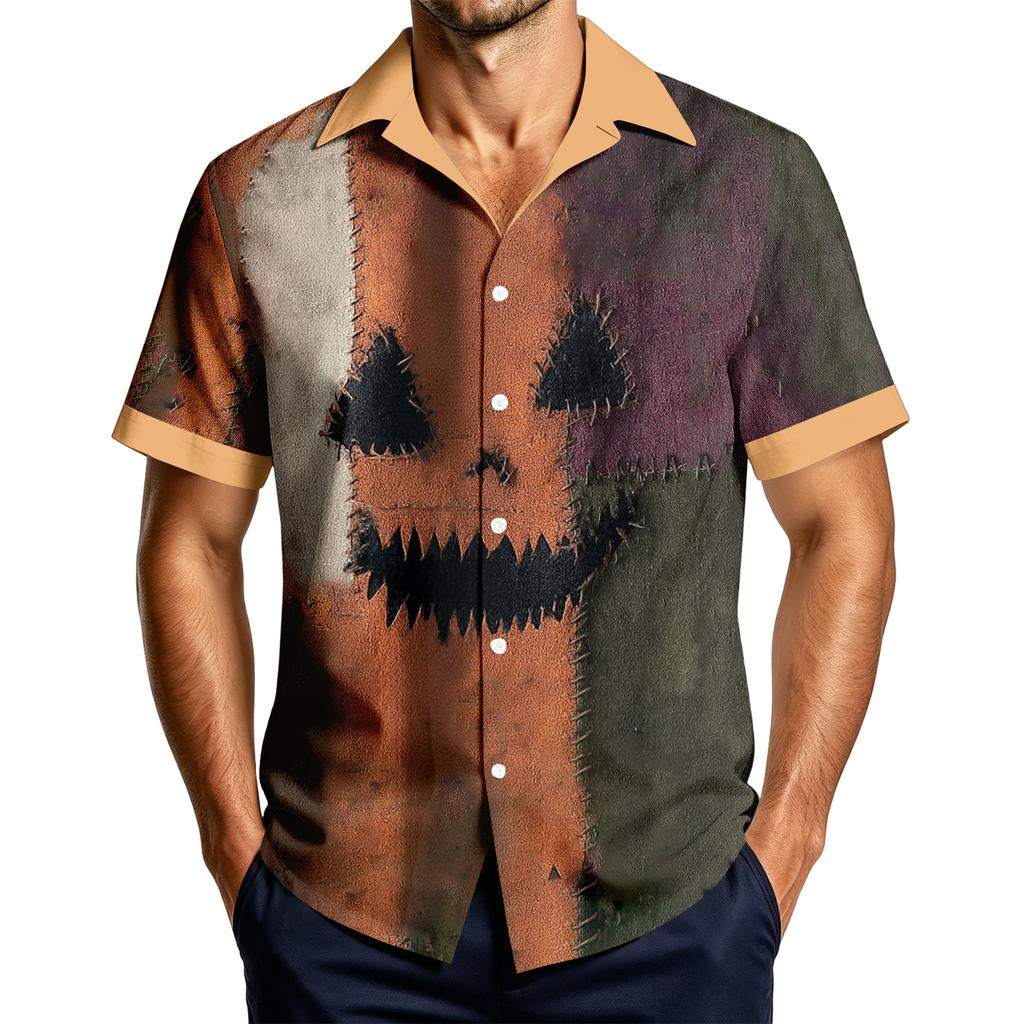Men's Casual Short Sleeve Shirt with Halloween Print for Parties and Everyday Wear