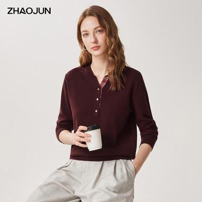 Zhaojun Women's 100% Wool Half-Zip Knit Sweater
