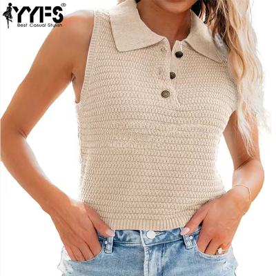Women's Fashion Casual Summer Spring Solid Color Print Sleeveless POLO Neck Blouses & Shirts