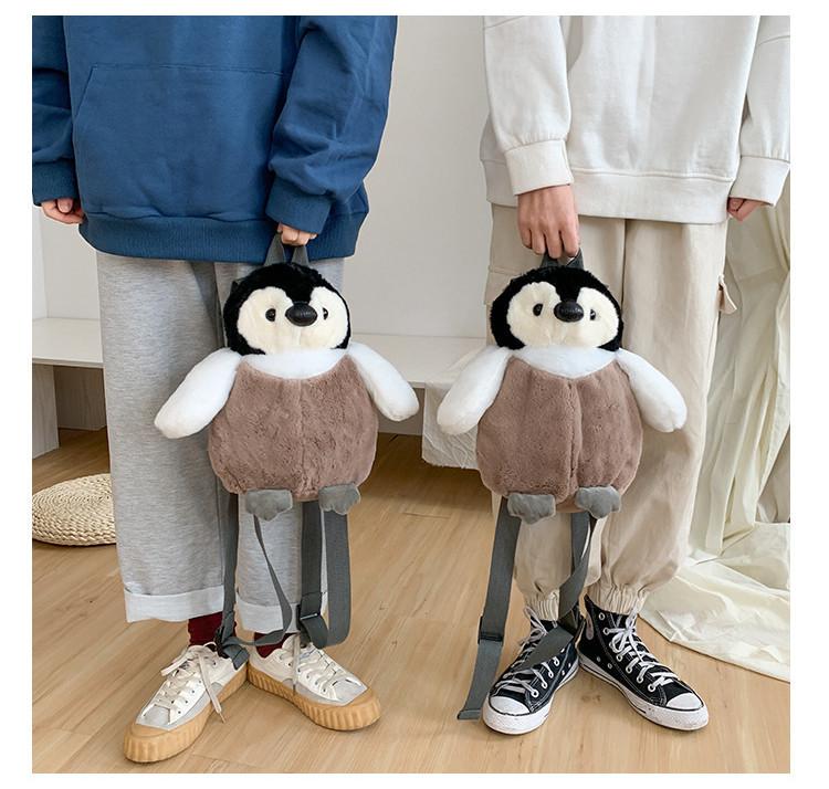 Cute Cartoon Penguin Plush Backpack Ins Style Girl's Bag Brown Soft