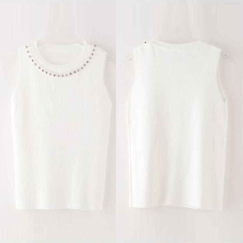 Dámské pletené korálkové tílko s kulatým výstřihem, spodní košilka, dámská móda, jaro léto, pletené spodní tričko, jednobarevné bez rukávů, slim topy