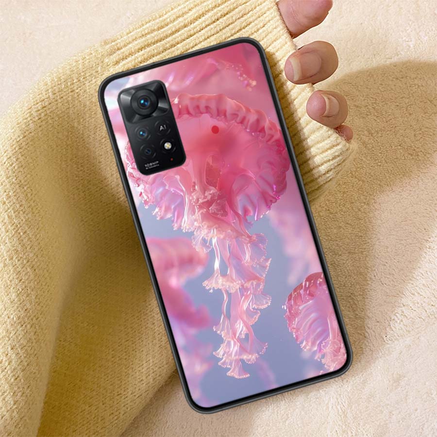 Enchanting Neon Jellyfish Phone Case For Redmi Note 13 14 15 Pro Plus 12 13C 12C 15C 9 10 10C 9T 9C 9A TPU Soft Cover Clear Cell