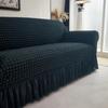 Solid Color Seersucker Sofa Cover with Skirt, Full Coverage, Non-Slip, Dustproof, Stretch Sofa Slipcover for Couch with Armrests