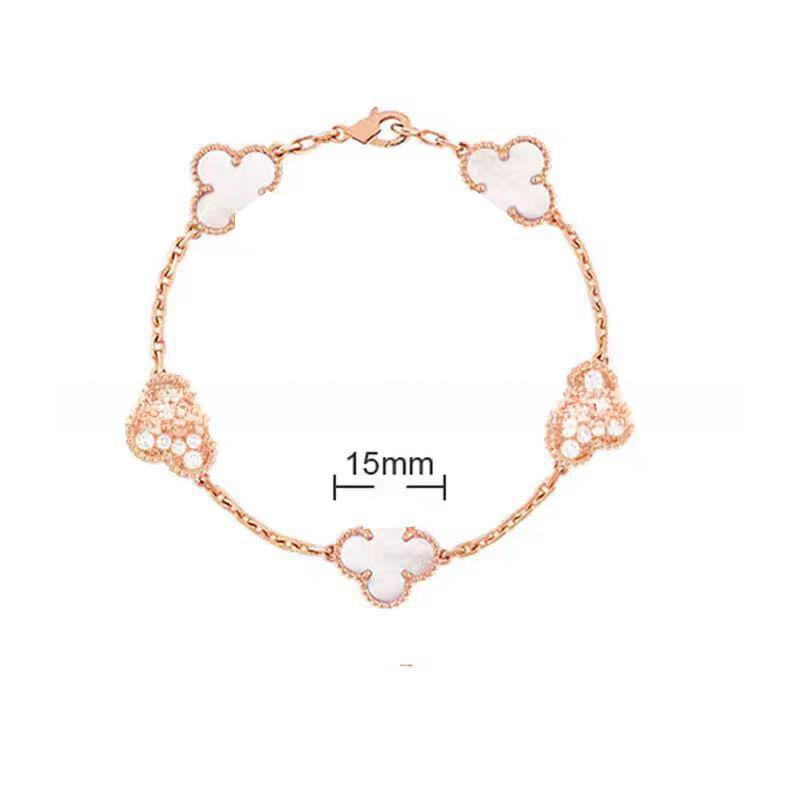 15MMHigh-quality Four-leaf Clover Five-flower Bracelet for Women 18k Natural White Mother-of-pearl and Red Chalcedony Bracelet