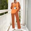 Women's Casual Loose Fit Hooded Long Sleeve V-Neck Pajama Set with Pockets, Halloween Print Loungewear Sleepwear Set