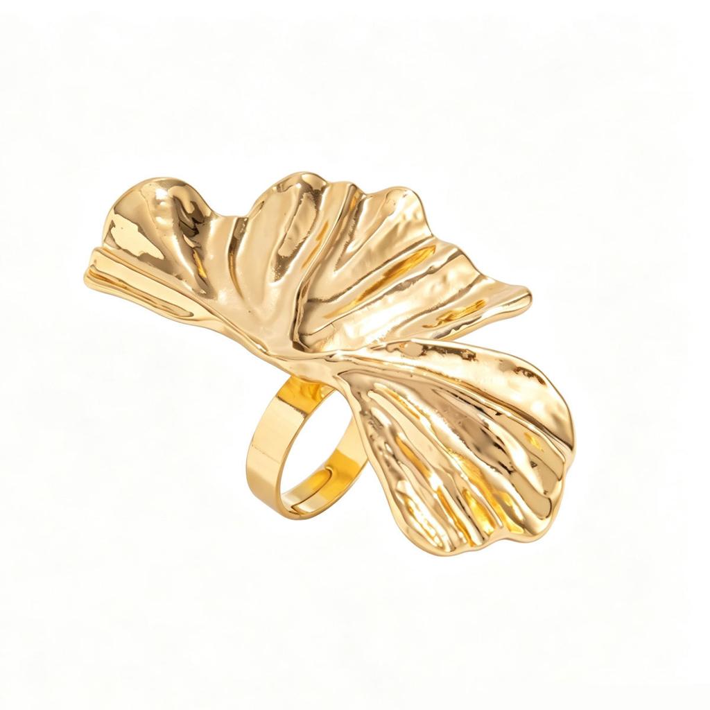European and American jewelry, metal ginkgo leaf design three-dimensional ring, versatile pleated niche pair ring, index finger ring