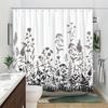 1pc Wildflower Silhouette Shower Curtain - Black Wildflowers On White, Minimalist Design, Polyester, 12 Hooks, Easy Clean