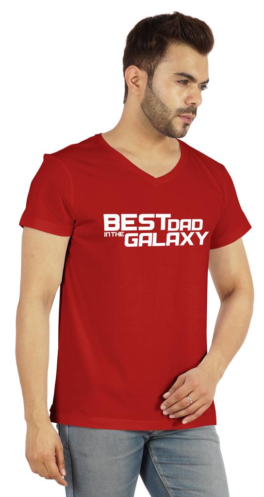 Inkmeso V-Neck Tee Shirt For Men Graphic Print   Best Dad In The Galaxy   Tshirt For Father's Day Gift Jersey