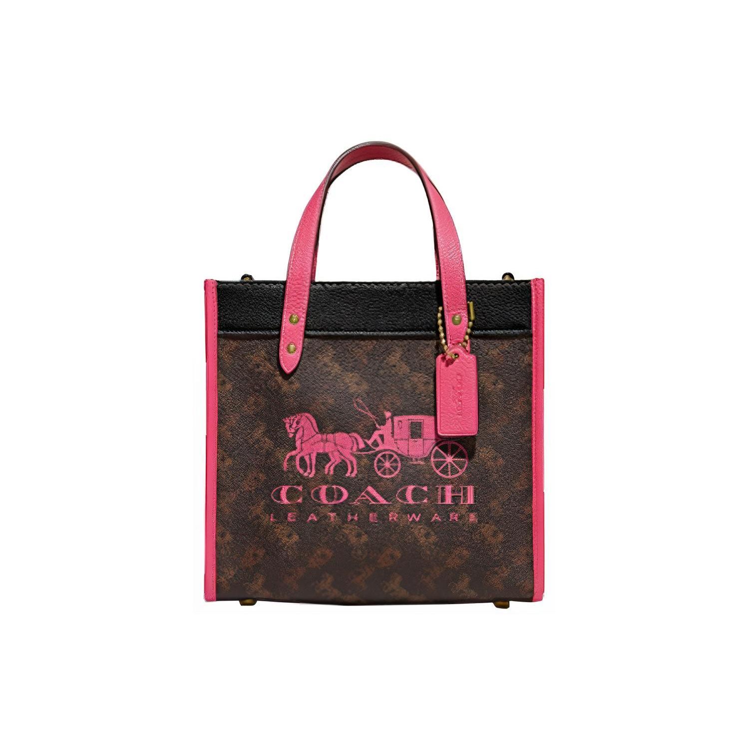

Coach Field 22 Classic Horse And Carriage Logo Print Leather Tote Bag Women tote bags Brown Pink C8456-B4TXG Gift Box Set (Basic Set+Yellow Box)