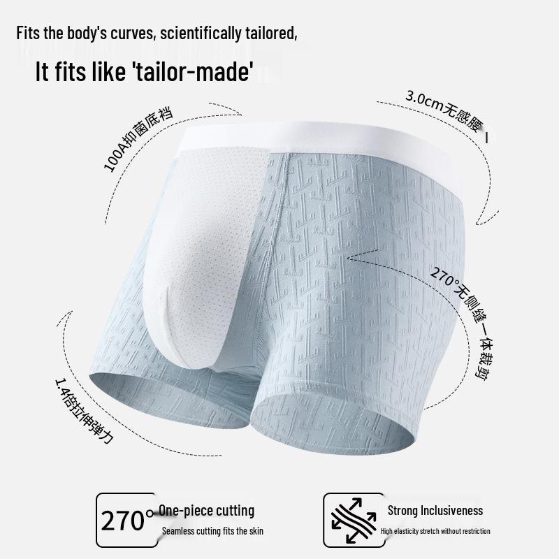 Men's 100% Cotton 3D Jacquard Boxer Briefs with Antibacterial Crotch in Large Size (2026 Model)