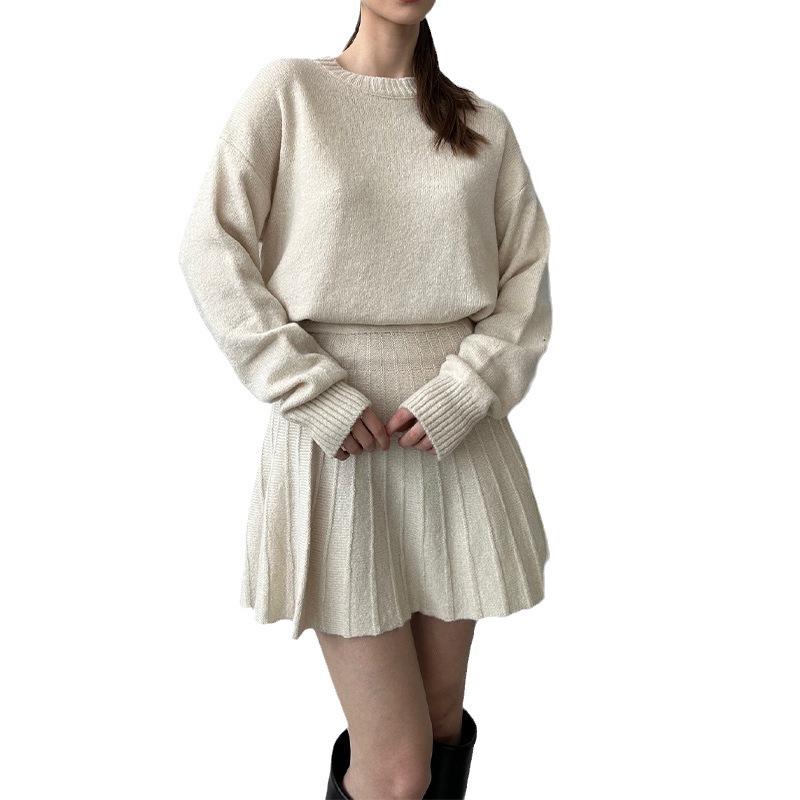 2025 Autumn European & American Round Neck Knit Set: High Waist Short Skirt