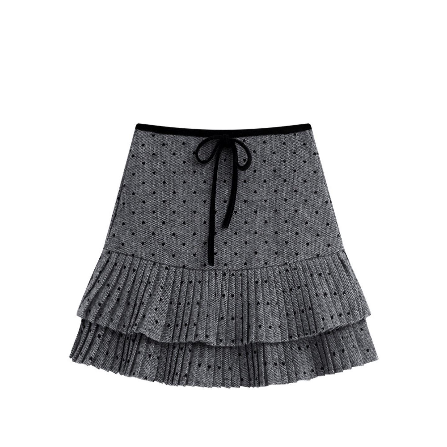 Plus Size Dark Grey Wool Plaid Pleated Women s A-line Short Skirt, Spring/Autumn 2026, Miu-style Thickened JK Kite Design. 4XL