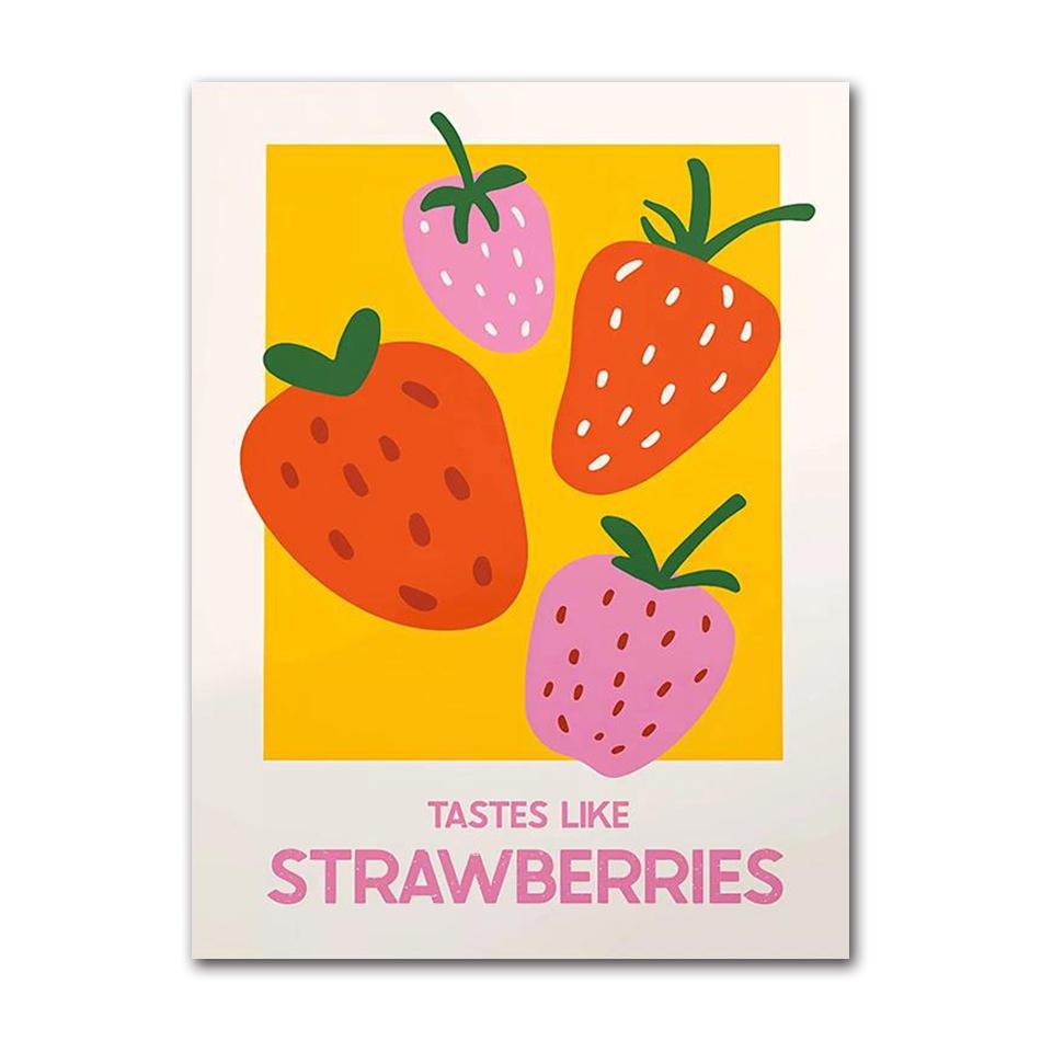 Pink Strawberry Lemon Card Cocktails Drink Posters Retro Canvas Painting Living Room Corridor Wall Art Picture Kitchen Bar Decor