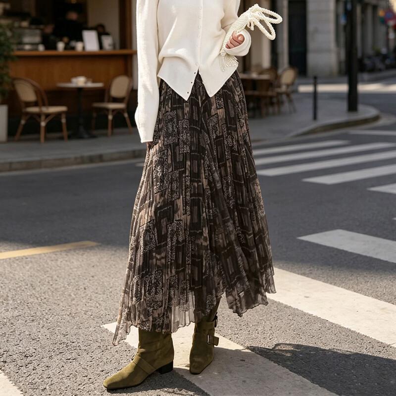 Vintage Wald-Stil Floral A-Linie Langer Rock