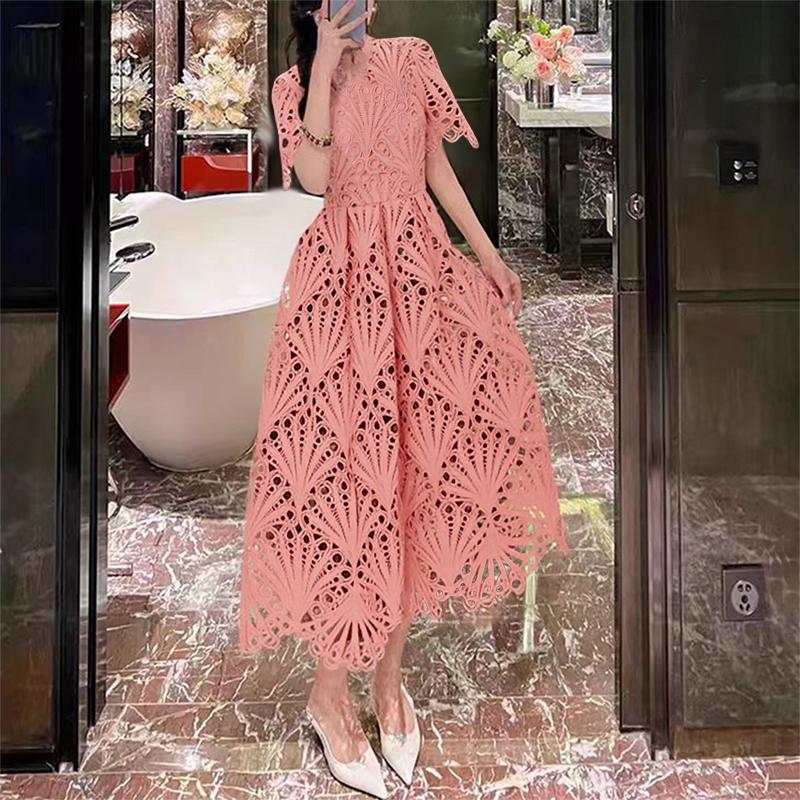 

ZANZEA Женское Повседневное Элегантное Кружевное Лоскутное Летнее Платье с Коротким Рукавом 4XL розовый