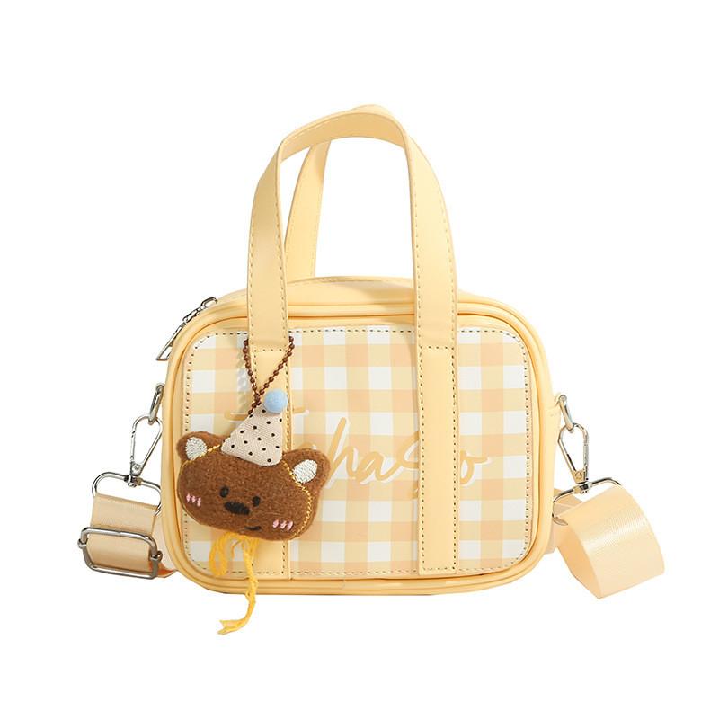 Splicing Colorful Doll Pendant Kids Pu Handbag Cartoon Casual Shoulder Bag