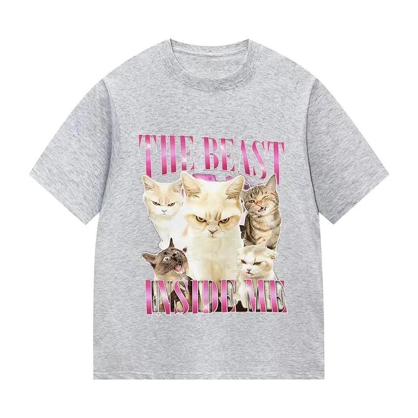 Beast Gifts Unique and Fun Cat Emoji T-Shirt Retro Harajuku Style Casual Short-Sleeved T-Shirt Women Clothing Personality