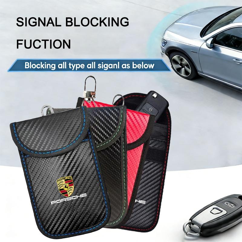 BMGB9 Pouzdro na klíče od auta Taška blokující signál Kapsa stínící RFID pro Porsche 718 Cayenne Panamera 911 Macan Taycan Cayman Boxster Samolepka