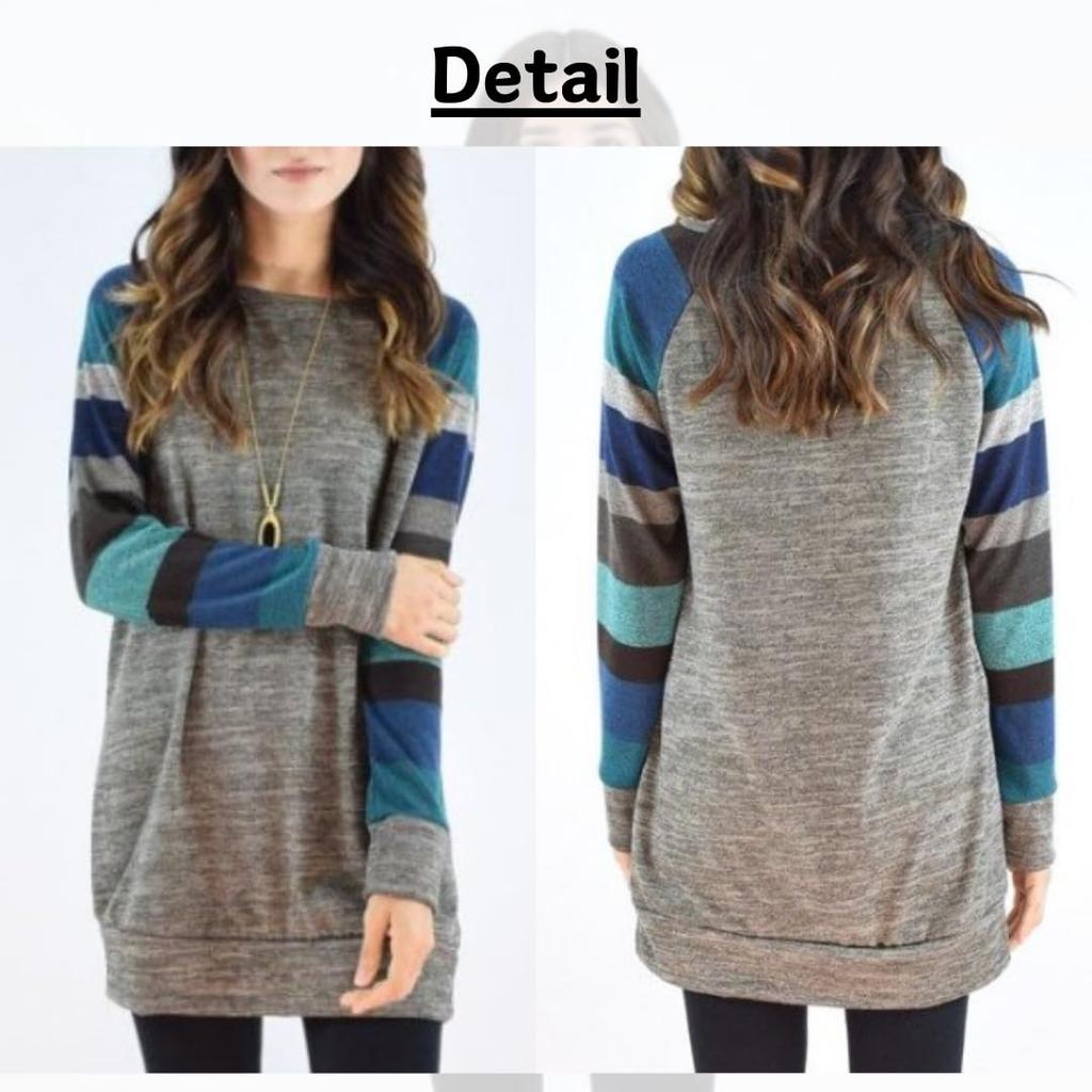 Long Sleeve Striped Knit Tunic for Long Striped Knit Ladies Large Size [RED RAY] Women, Sleeve, Tunic, Tops, T-shirt, T-shirt, Shirt, Large, (JP,