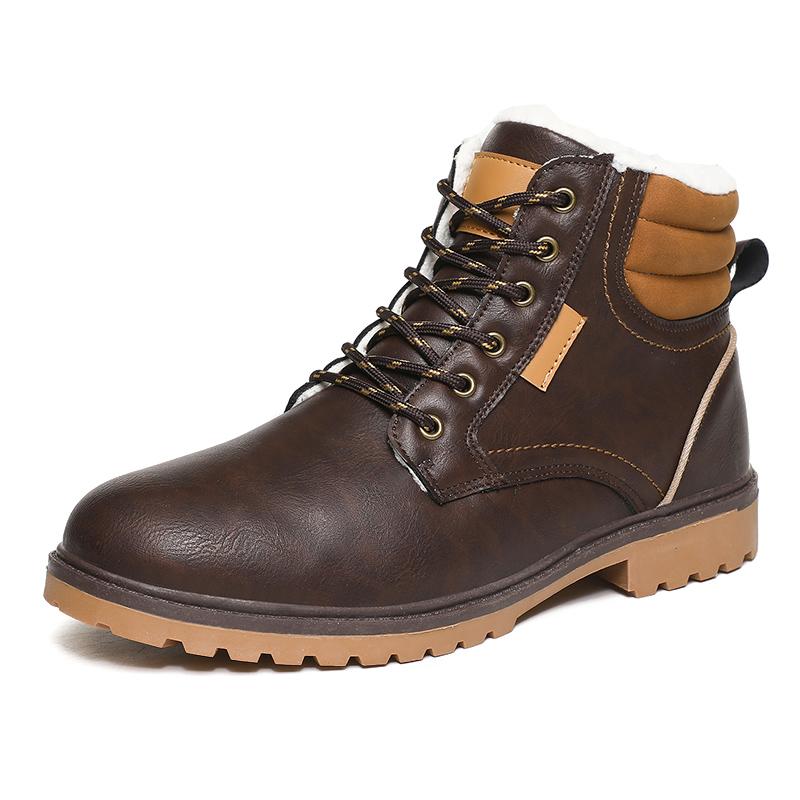 Holfredterse Outdoors Snow Boots Men Leather Winter Waterproof Ankle Rubber Boots High Top Plus Size 39-46 Black/Brown/Grey S008