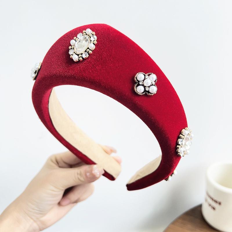 1pc European and American Velvet Headband for Women,Hairbands with Diamonds and Pearls Hair Hoop Lady Headwear Daily Wear