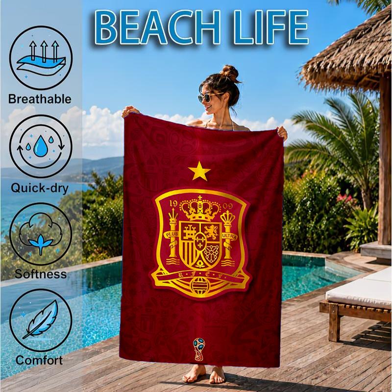 Asciugamano da Spiaggia con Stemma Calcio Spagna, Asciugamano da Spiaggia in Microfibra, Perfetto per Piscina, Spiaggia, Viaggio, Decorazione Casa, Regali per Fan di Feste in Spiaggia