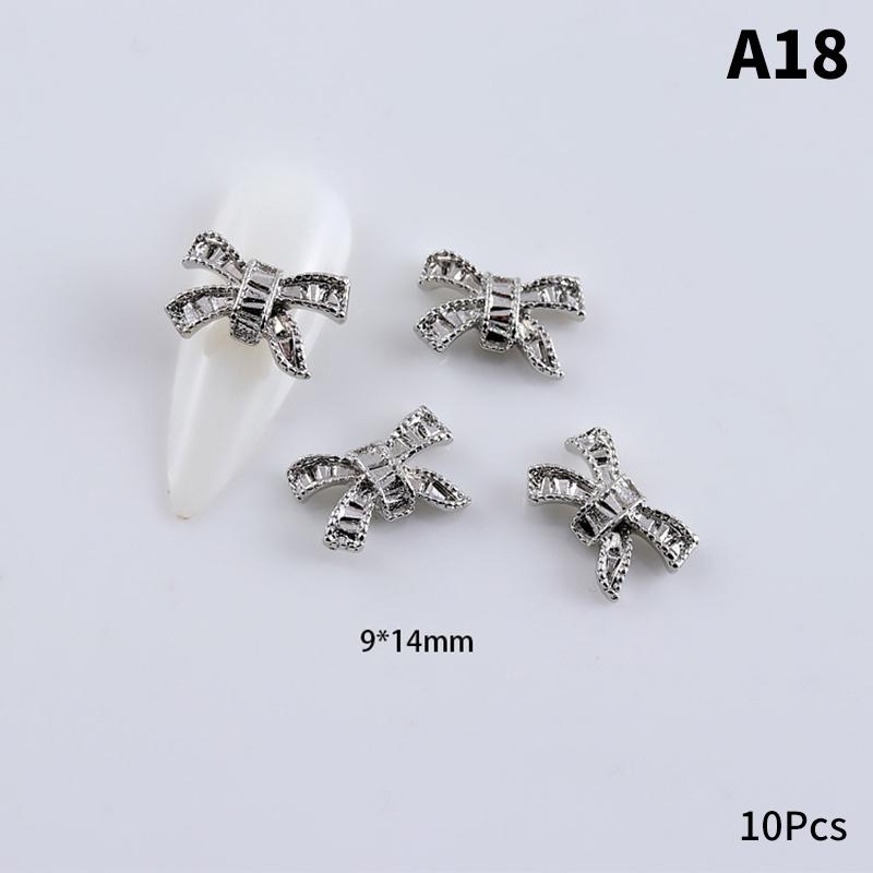 10Pcs Silver Alloy Nail Art Bow Charms Accessories Parts For Manicure Does Retro Nails Decoration Design Supplies
