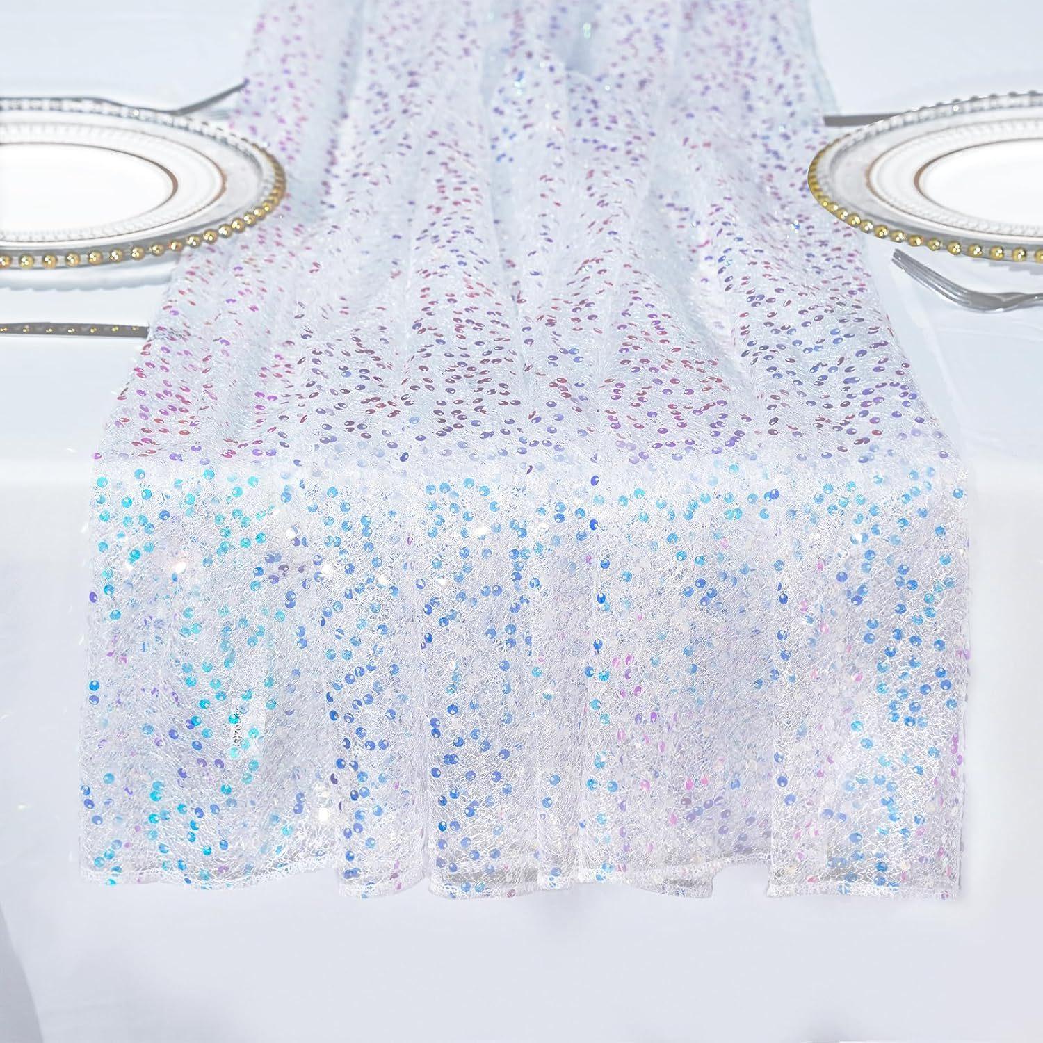 Mermaid Theme Party Table Runner Sparkly Birthday Wedding Holiday Dining Table Decor Magical Shimmering Essential (as the picture,30x180)
