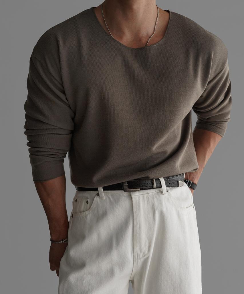 Baulopeulodeogteu Boat Neck Basic Knit Tee [Mocha]