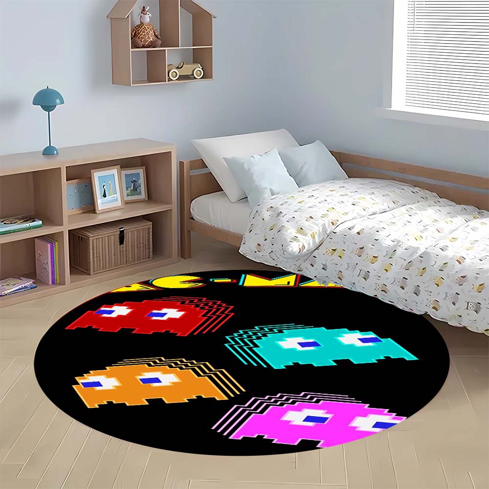 Tappeto Rotondo con Motivo Arcade Pac-Man Tappeto Morbido Tappetino Antiscivolo per Decorazione Stanza dei Giochi