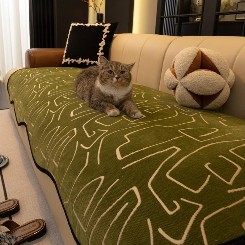 Summer Chenille Black White Sofa Cushion Covers Non-Slip All-Season Irregular Straight Fit Elegant Home Decor Slip-Resistant