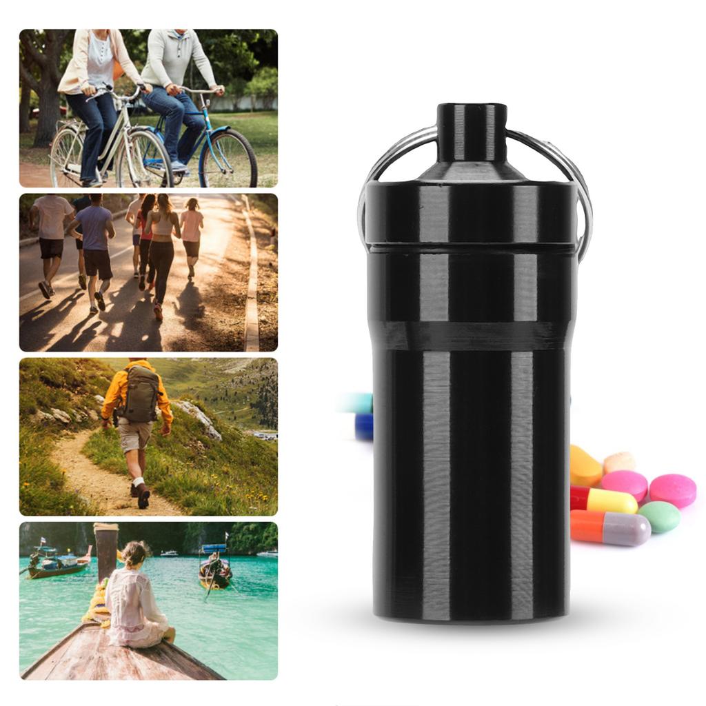 5 Pcs Keychain Tablets Holder Water Proof Small Tablets Case Container with Ed Lid Aluminum Alloy 0.87x2.05in