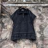 Womens 2026 Streetwear Denim Set Contrast Panel Distressed Loose Long Sleeve Shirt Top Baggy Pants