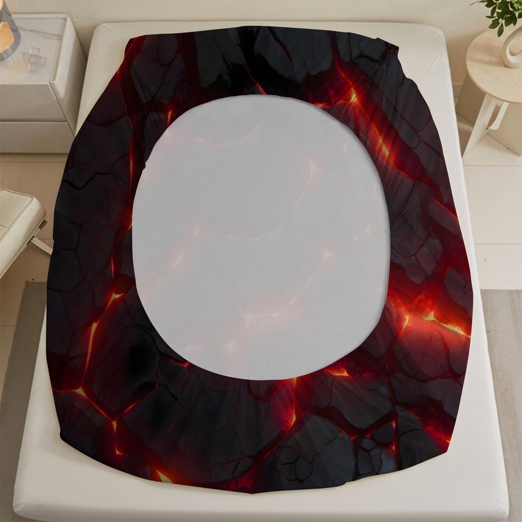 1 Simple Red Glowing Polygon Printed Matte Fitted Sheet, Bedroom Printed Bed Cover, Bedding (excluding Pillowcases)