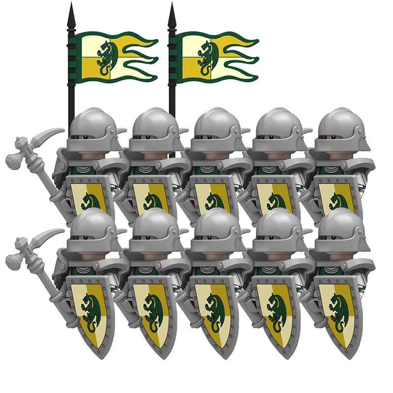 Medieval Knight Armored Troops Ancient Army Soldiers Mini Weapon Equipment Flag Model Building Blocks Kids Toys Birthday Gifts