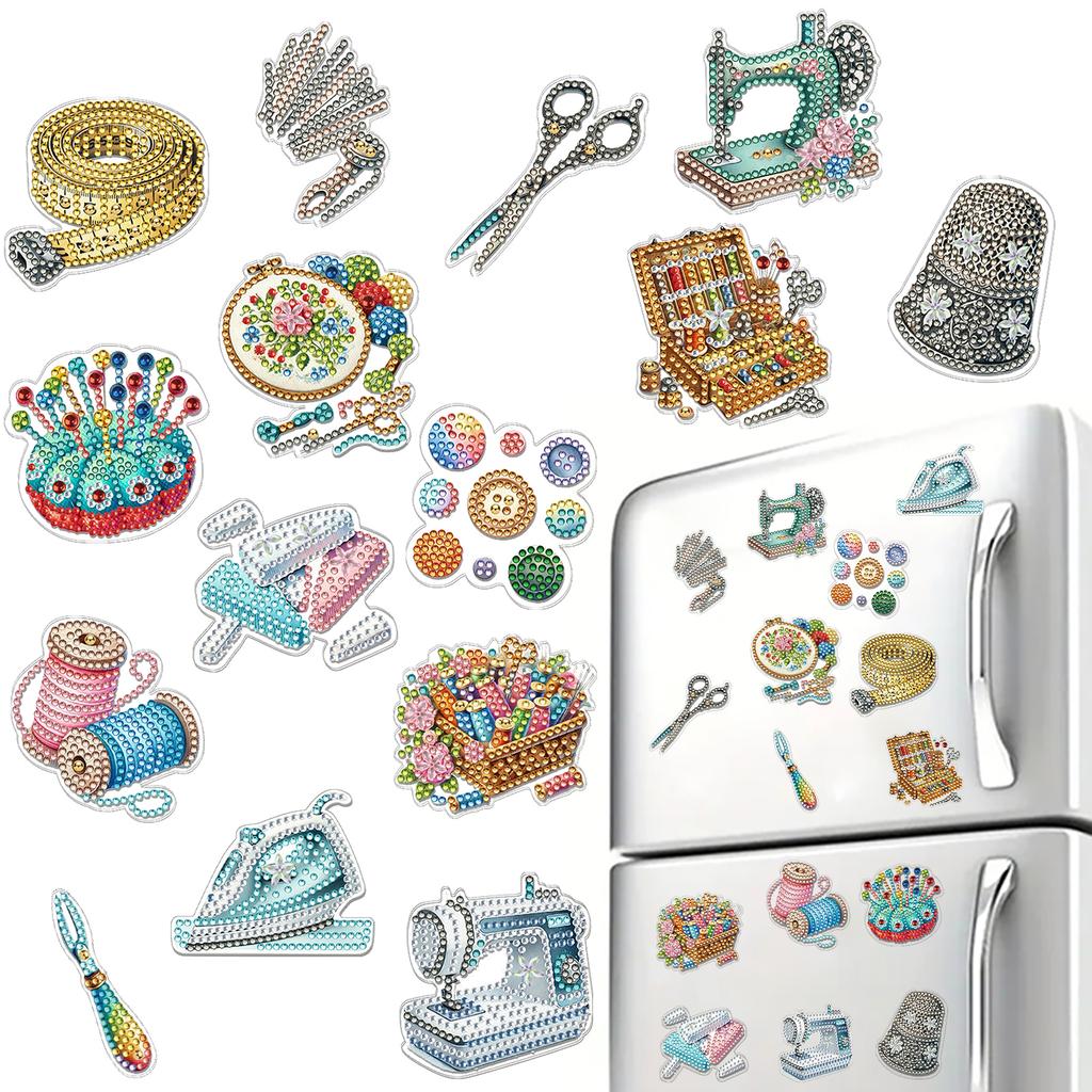 15pcs 2D/Flat Acrylic DIY Art Fridge Magnet Refrigerator Sticker Special-Shaped Drill for Adults Beginners Home Decor